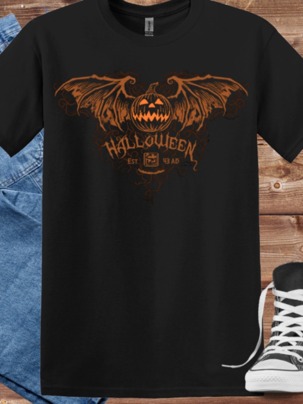 🎃 NWT Halloween Pumpkin Bat Wings Graphic T-Shirt - Black 🎃